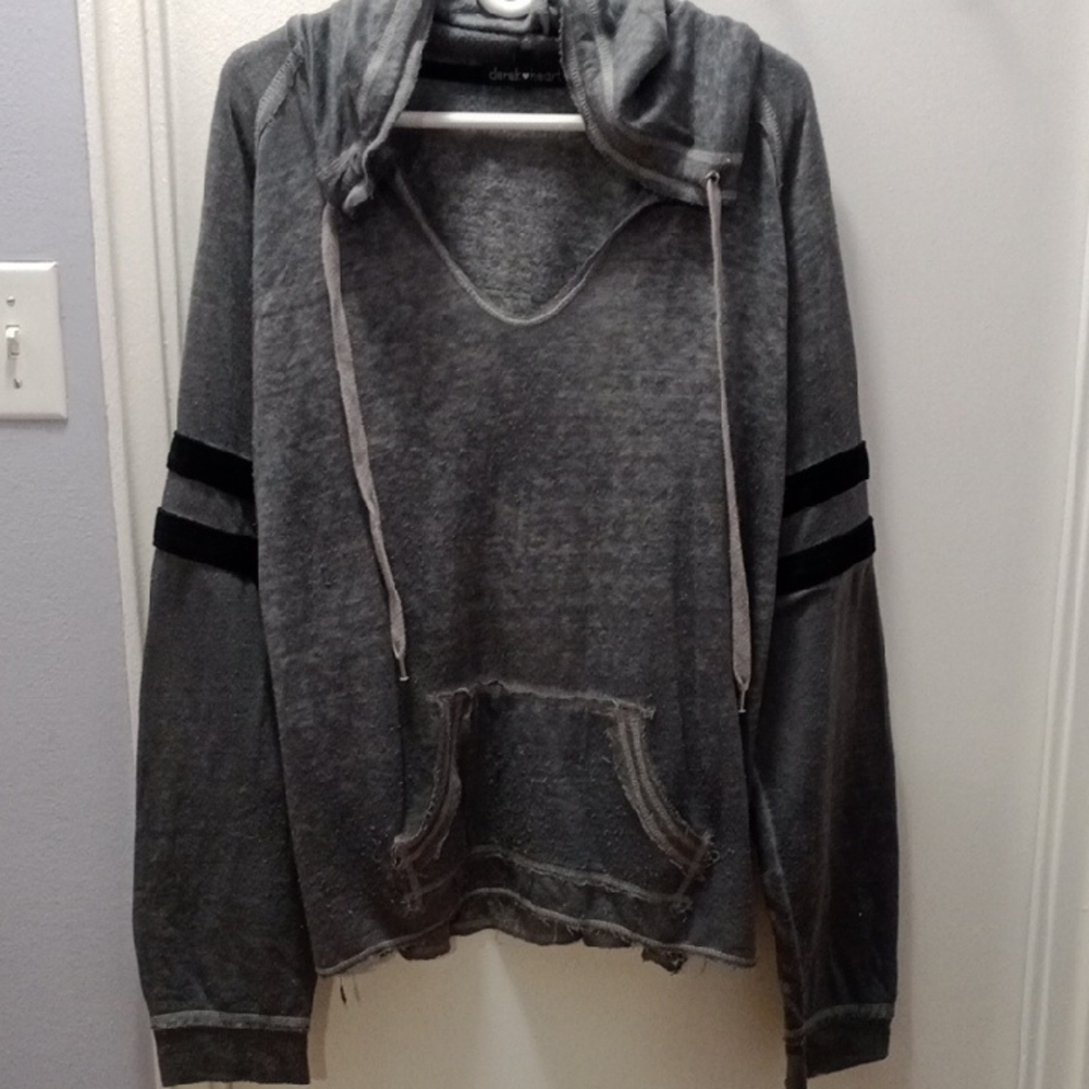 Derek Heart Gray Hoodie with Black Stripes